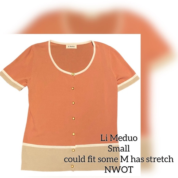 💙4/$28💙 Li Meduo Coral Peach & Tan Button Down Blouse - Picture 1 of 5
